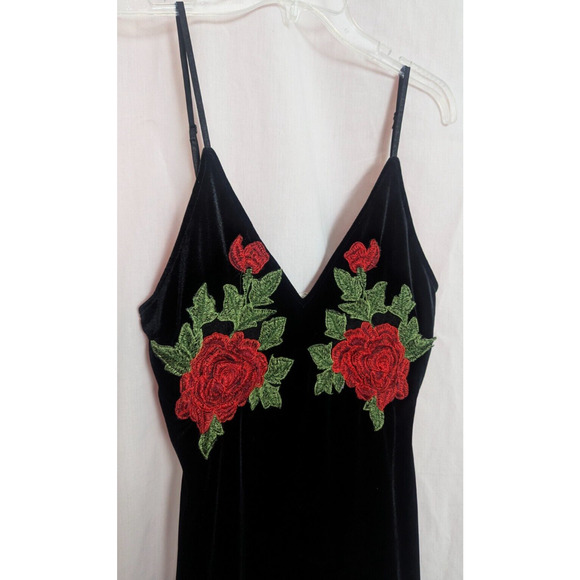 KTOO Black Embroidered Velvet Bodycon Dress S/M H2 Grunge Whimsigoth Fairy G2 - Picture 2 of 6